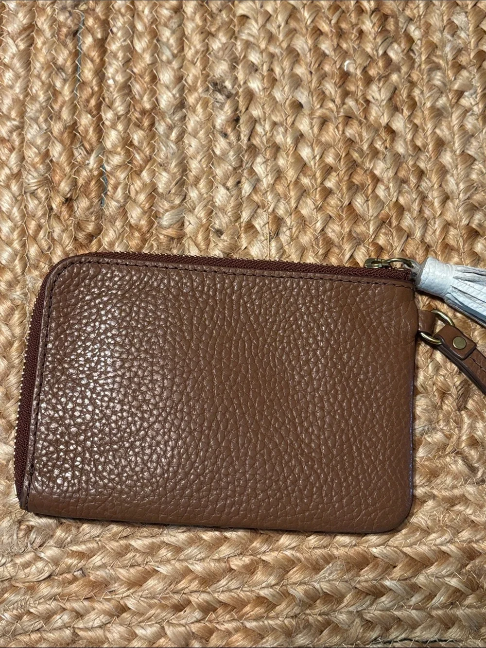 Fossil Brown Pebbled Leather Wristlet with Tassel